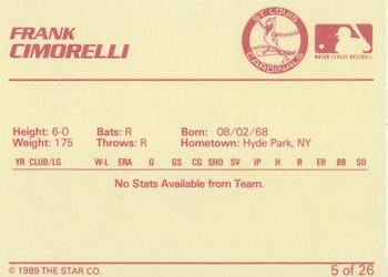 1989 Star Johnson City Cardinals - Platinum #5 Frank Cimorelli Back