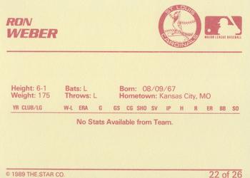 1989 Star Johnson City Cardinals - Platinum #22 Ron Weber Back