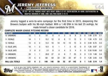 2016 Topps - 65th Anniversary #544 Jeremy Jeffress Back