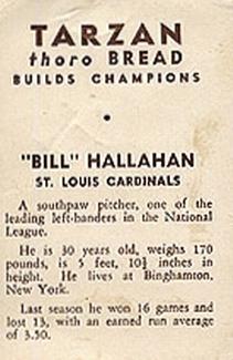 1934 Tarzan Bread (D382) #NNO Bill Hallahan Back