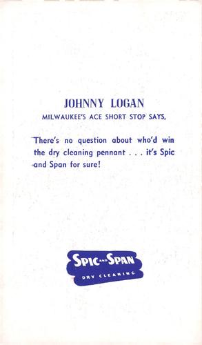 1953-55 Spic and Span Milwaukee Braves Photocards 3x5 #NNO Johnny Logan Back