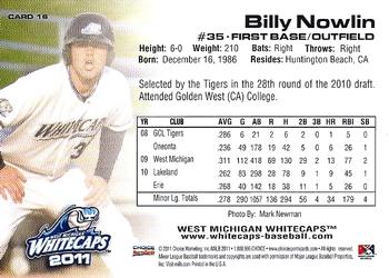 2011 Choice West Michigan Whitecaps #16 Billy Nowlin Back