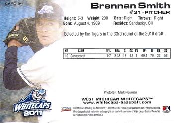 2011 Choice West Michigan Whitecaps #24 Brennan Smith Back