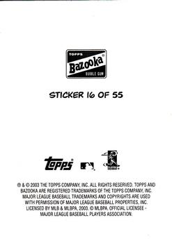 2003 Bazooka - 4-on-1 Stickers #16 Hank Blalock / Brandon Phillips / Hee Seop Choi / Josh Phelps Back