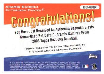 2003 Bazooka - Blasts Relics #BB-ANR Aramis Ramirez  Back