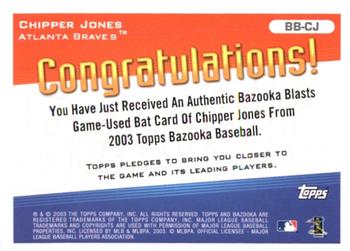 2003 Bazooka - Blasts Relics #BB-CJ Chipper Jones  Back