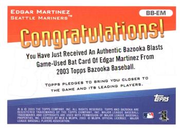 2003 Bazooka - Blasts Relics #BB-EM Edgar Martinez Back