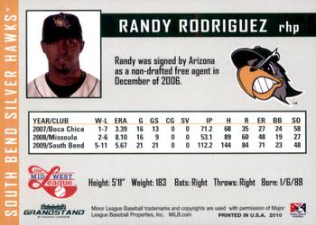 2010 Grandstand South Bend Silver Hawks #NNO Randy Rodriguez Back