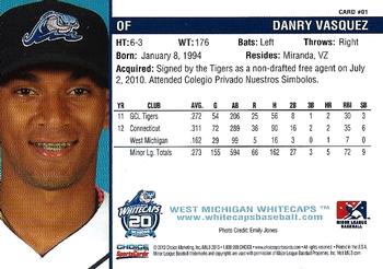 2013 Choice West Michigan Whitecaps #01 Danry Vasquez Back