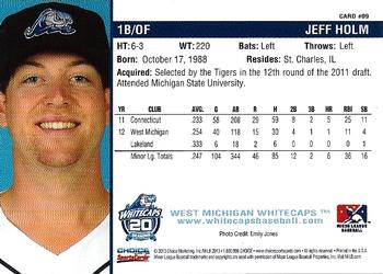 2013 Choice West Michigan Whitecaps #09 Jeff Holm Back