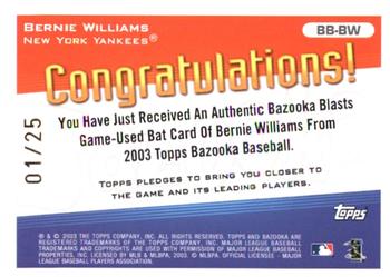 2003 Bazooka - Blasts Relics Parallel 25 #BB-BW Bernie Williams Back