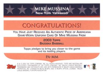 2003 Bazooka - Piece of Americana Relics #PA-MM Mike Mussina Back