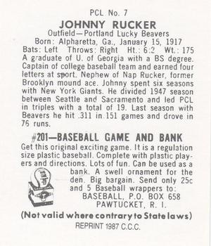 1987 Card Collectors 1949 Bowman PCL Reprint #7 John Rucker Back