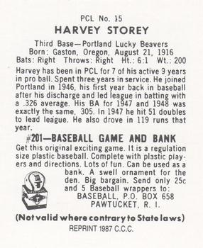 1987 Card Collectors 1949 Bowman PCL Reprint #15 Harvey Storey Back