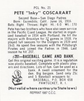 1987 Card Collectors 1949 Bowman PCL Reprint #21 Pete Coscarart Back