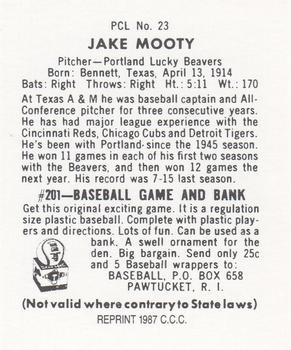 1987 Card Collectors 1949 Bowman PCL Reprint #23 Jake Mooty Back