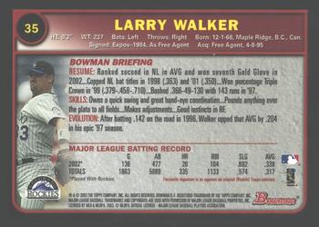 2003 Bowman - Gold #35 Larry Walker Back