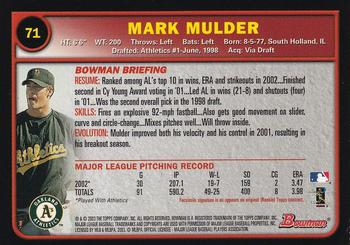 2003 Bowman - Gold #71 Mark Mulder Back