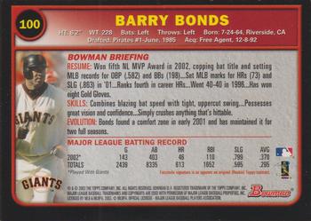 2003 Bowman - Gold #100 Barry Bonds Back