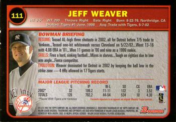 2003 Bowman - Gold #111 Jeff Weaver Back