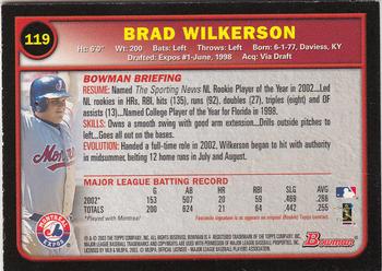 2003 Bowman - Gold #119 Brad Wilkerson Back