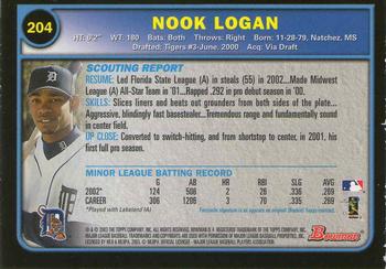 2003 Bowman - Gold #204 Nook Logan Back