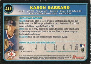 2003 Bowman - Gold #215 Kason Gabbard Back