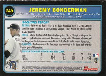 2003 Bowman - Gold #249 Jeremy Bonderman Back