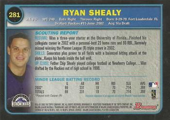 2003 Bowman - Gold #281 Ryan Shealy Back