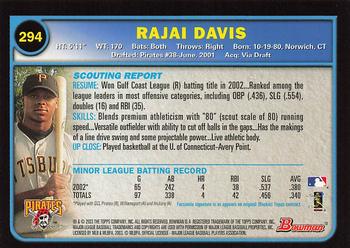2003 Bowman - Gold #294 Rajai Davis Back