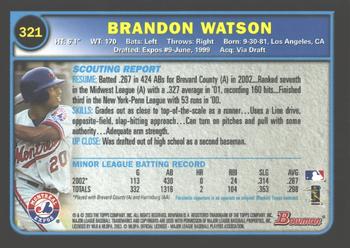 2003 Bowman - Gold #321 Brandon Watson Back