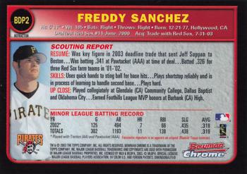 2003 Bowman Draft Picks & Prospects - Chrome Refractors #BDP2 Freddy Sanchez Back
