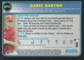 2003 Bowman Draft Picks & Prospects - Chrome Refractors #BDP34 Daric Barton Back