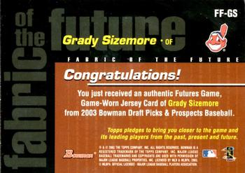 2003 Bowman Draft Picks & Prospects - Fabric of the Future Jersey Relics #FF-GS Grady Sizemore Back