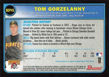 2003 Bowman Draft Picks & Prospects - Gold #BDP45 Tom Gorzelanny Back
