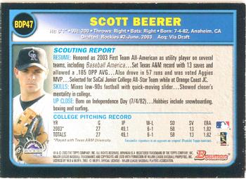 2003 Bowman Draft Picks & Prospects - Gold #BDP47 Scott Beerer Back