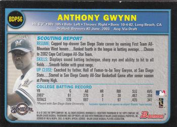 2003 Bowman Draft Picks & Prospects - Gold #BDP56 Anthony Gwynn Back