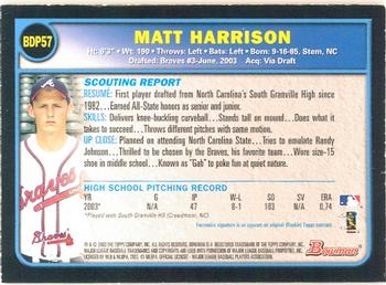 2003 Bowman Draft Picks & Prospects - Gold #BDP57 Matt Harrison Back