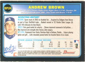 2003 Bowman Draft Picks & Prospects - Gold #BDP106 Andrew Brown Back