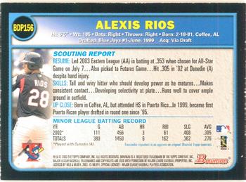 2003 Bowman Draft Picks & Prospects - Gold #BDP156 Alex Rios Back
