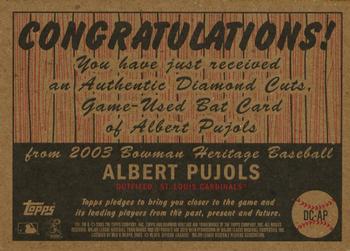 2003 Bowman Heritage - Diamond Cuts Relics #DC-AP Albert Pujols Back