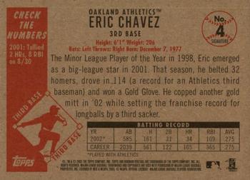 2003 Bowman Heritage - Facsimile Signature #4 Eric Chavez Back