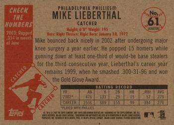 2003 Bowman Heritage - Facsimile Signature #61 Mike Lieberthal Back