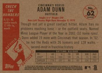 2003 Bowman Heritage - Facsimile Signature #62 Adam Dunn Back