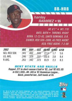 2003 Bowman's Best - Blue #BB-HRB Hanley Ramirez Back