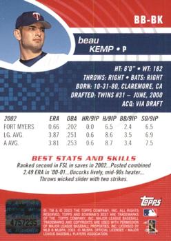 2003 Bowman's Best - Red #BB-BK Beau Kemp Back