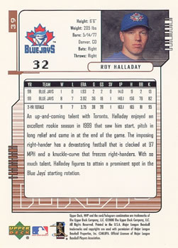 2000 Upper Deck MVP #39 Roy Halladay Back