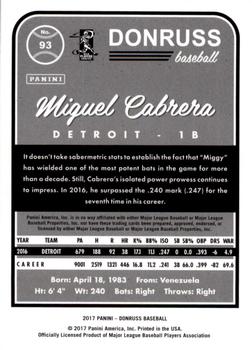 2017 Donruss #93 Miguel Cabrera Back