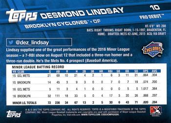 2017 Topps Pro Debut #10 Desmond Lindsay Back