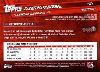 2017 Topps Pro Debut #12 Justin Maese Back
